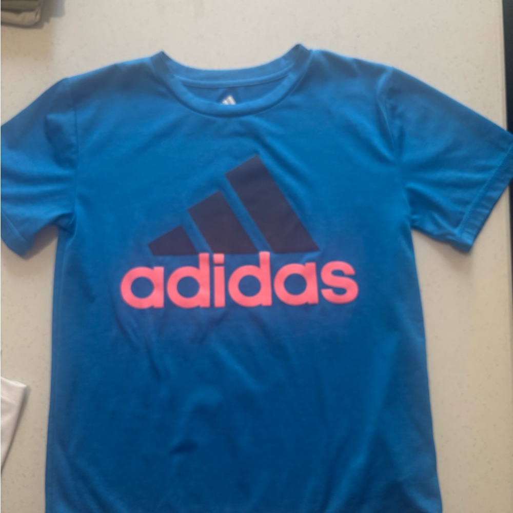 Boys Adidas Blue and Pink Short Sleeve Tee